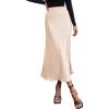 imageIDEALSANXUN Womens Satin Skirt Fall Winter Silk Elegant High Waisted Flowy ALine Midi SkirtsBeige