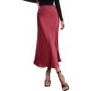 imageIDEALSANXUN Womens Satin Skirt Fall Winter Silk Elegant High Waisted Flowy ALine Midi SkirtsWine