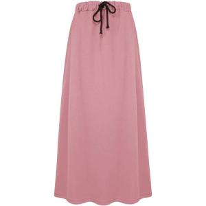 imageIDEALSANXUN Womens Autumn Winter Fleece Lined Drawstring Elastic Waist ALine Soft SkirtPink