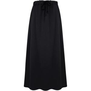 imageIDEALSANXUN Fleece Lined Long Skirts for Womens Elastic Waist Aline Warm Winter Skirts with PocketsBlack