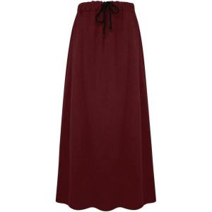 imageIDEALSANXUN Fleece Lined Long Skirts for Womens Elastic Waist Aline Warm Winter Skirts with PocketsWine