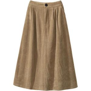 imageIDEALSANXUN Corduroy Midi Skirt for Women High Waisted A Line Fall Winter Wool SkirtKhaki