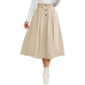 imageIDEALSANXUN Womens Corduroy Skirts Fall Winter High Waisted A Line Pleated Midi SkirtBeige