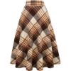imageIDEALSANXUN Womens Plaid Wool Skirts Elastic Waist ALine Pleated Tartan Long SkirtsLong Orange Brown