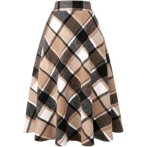 imageIDEALSANXUN Womens Plaid Wool Skirts Elastic Waist ALine Pleated Tartan Long SkirtsBrown