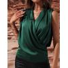 image:imageIDEALSANXUN Satin Tank Tops for Women Spring Summer V Neck Wrap Sleeveless Silk Vest Business Casual Shirts BlousesGreen