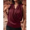 image:imageIDEALSANXUN Satin Tank Tops for Women Spring Summer V Neck Wrap Sleeveless Silk Vest Business Casual Shirts BlousesWine