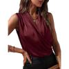 image:imageIDEALSANXUN Satin Tank Tops for Women Spring Summer V Neck Wrap Sleeveless Silk Vest Business Casual Shirts BlousesWine