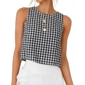 image:imageIDEALSANXUN Womens Gingham Crop Tank Tops 2026 Spring Summer Sleeveless Vest TopBlack