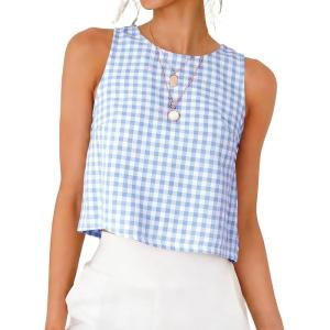 image:imageIDEALSANXUN Womens Gingham Crop Tank Tops 2026 Spring Summer Sleeveless Vest TopLight Blue