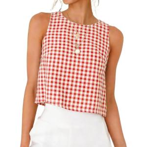 image:imageIDEALSANXUN Womens Gingham Crop Tank Tops 2026 Spring Summer Sleeveless Vest TopWatermelon