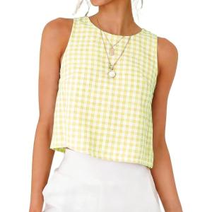 image:imageIDEALSANXUN Womens Gingham Crop Tank Tops 2026 Spring Summer Sleeveless Vest TopYellow