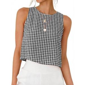 image:imageIDEALSANXUN Womens Gingham Crop Tank Tops 2026 Spring Summer Sleeveless Vest TopZ Black