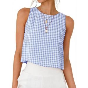 image:imageIDEALSANXUN Womens Gingham Crop Tank Tops 2026 Spring Summer Sleeveless Vest TopZ Light Blue