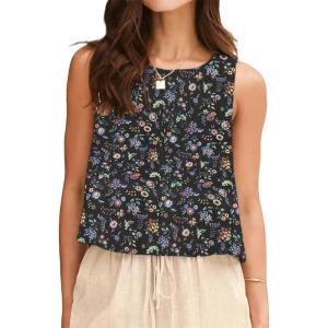 image:imageIDEALSANXUN Womens Linen Tank Tops Spring Summer Relaxed Fit Sleeveless ShirtsFloral Black