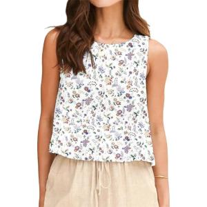 image:imageIDEALSANXUN Womens Linen Tank Tops Spring Summer Relaxed Fit Sleeveless ShirtsFloral White