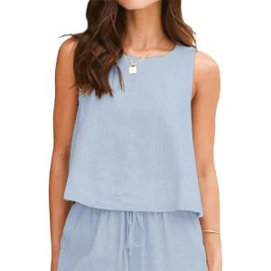 image:imageIDEALSANXUN Womens Linen Tank Tops Spring Summer Relaxed Fit Sleeveless ShirtsLight Blue