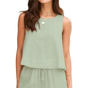 image:imageIDEALSANXUN Womens Linen Tank Tops Spring Summer Relaxed Fit Sleeveless ShirtsLight Green