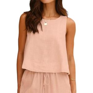 image:imageIDEALSANXUN Womens Linen Tank Tops Spring Summer Relaxed Fit Sleeveless ShirtsPink