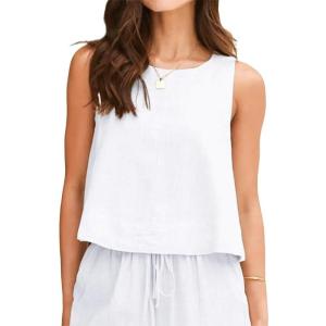 image:imageIDEALSANXUN Womens Linen Tank Tops Spring Summer Relaxed Fit Sleeveless ShirtsWhite
