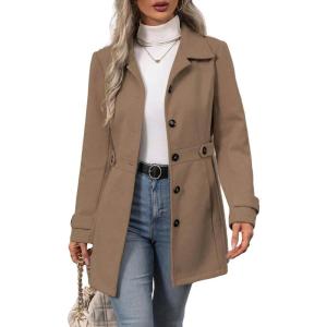 image:imageIDEALSANXUN Womens Wool Peacoat Trench Coat Dressy Blazer Fall Jackets Winter ClothingDark Khaki