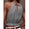image:imageIDEALSANXUN Womens Crop Linen Halter Tops Summer High Neck Tank Tops Sleeveless ShirtsGingham Black