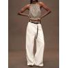 image:imageIDEALSANXUN Womens Crop Linen Halter Tops Summer High Neck Tank Tops Sleeveless ShirtsGingham Dark Khaki