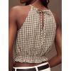 image:imageIDEALSANXUN Womens Crop Linen Halter Tops Summer High Neck Tank Tops Sleeveless ShirtsGingham Dark Khaki