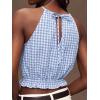 image:imageIDEALSANXUN Womens Crop Linen Halter Tops Summer High Neck Tank Tops Sleeveless ShirtsGingham Light Blue