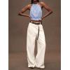 image:imageIDEALSANXUN Womens Crop Linen Halter Tops Summer High Neck Tank Tops Sleeveless ShirtsGingham Light Blue