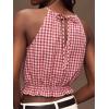 image:imageIDEALSANXUN Womens Crop Linen Halter Tops Summer High Neck Tank Tops Sleeveless ShirtsGingham Wine