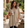 image:imageIDEALSANXUN Womens Gingham Dress Spring Summer Beach Casual Short Sleeve Plaid Mini DressesDark Khaki