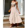 image:imageIDEALSANXUN Womens Gingham Maxi Skirts Elastic High Waisted Gingham Flowy Spring Summer Y2K Casual Boho Plaid SkirtBeige
