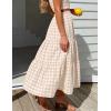 image:imageIDEALSANXUN Womens Gingham Maxi Skirts Elastic High Waisted Gingham Flowy Spring Summer Y2K Casual Boho Plaid SkirtBeige