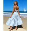 image:imageIDEALSANXUN Womens Gingham Maxi Skirts Elastic High Waisted Gingham Flowy Spring Summer Y2K Casual Boho Plaid SkirtLight Blue