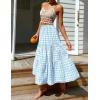 image:imageIDEALSANXUN Womens Gingham Maxi Skirts Elastic High Waisted Gingham Flowy Spring Summer Y2K Casual Boho Plaid SkirtLight Blue
