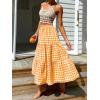 image:imageIDEALSANXUN Womens Gingham Maxi Skirts Elastic High Waisted Gingham Flowy Spring Summer Y2K Casual Boho Plaid SkirtOrange