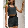 image:imageIDEALSANXUN Womens Linen Crop Tank Tops Summer Cute Sleeveless Square Neck Loose Fit Shirts BlousesBlack