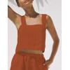 image:imageIDEALSANXUN Womens Linen Crop Tank Tops Summer Cute Sleeveless Square Neck Loose Fit Shirts BlousesBrick