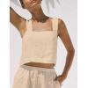 image:imageIDEALSANXUN Womens Linen Crop Tank Tops Summer Cute Sleeveless Square Neck Loose Fit Shirts BlousesKhaki