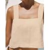 image:imageIDEALSANXUN Womens Linen Crop Tank Tops Summer Cute Sleeveless Square Neck Loose Fit Shirts BlousesKhaki