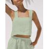 image:imageIDEALSANXUN Womens Linen Crop Tank Tops Summer Cute Sleeveless Square Neck Loose Fit Shirts BlousesLight Green