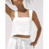 image:imageIDEALSANXUN Womens Linen Crop Tank Tops Summer Cute Sleeveless Square Neck Loose Fit Shirts BlousesWhite