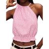 image:imageIDEALSANXUN Womens Crop Linen Halter Tops Summer High Neck Tank Tops Sleeveless ShirtsGingham Pink