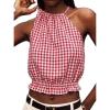 image:imageIDEALSANXUN Womens Crop Linen Halter Tops Summer High Neck Tank Tops Sleeveless ShirtsGingham Wine