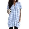 image:imageIDEALSANXUN Womens Gingham Dress Spring Summer Beach Casual Short Sleeve Plaid Mini DressesLight Blue