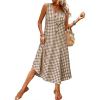 image:imageIDEALSANXUN Womens Gingham Dress Spring Summer Beach Casual Sleeveless Midi SundressesDark Khaki