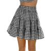 image:imageIDEALSANXUN Womens Gingham Skirts Spring Summer High Waisted A Line Mini Tiered SkirtBlack