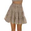 image:imageIDEALSANXUN Womens Gingham Skirts Spring Summer High Waisted A Line Mini Tiered SkirtDark Khaki