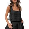 image:imageIDEALSANXUN Womens Linen Crop Tank Tops Summer Cute Sleeveless Square Neck Loose Fit Shirts BlousesBlack